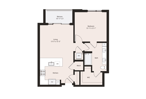 Floor plan for 1 bed, 1 bath, 788 sqft